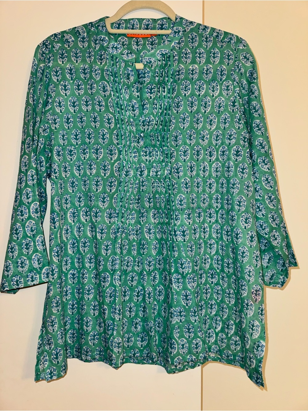EUC Oliphant Green Printed Tunic Top